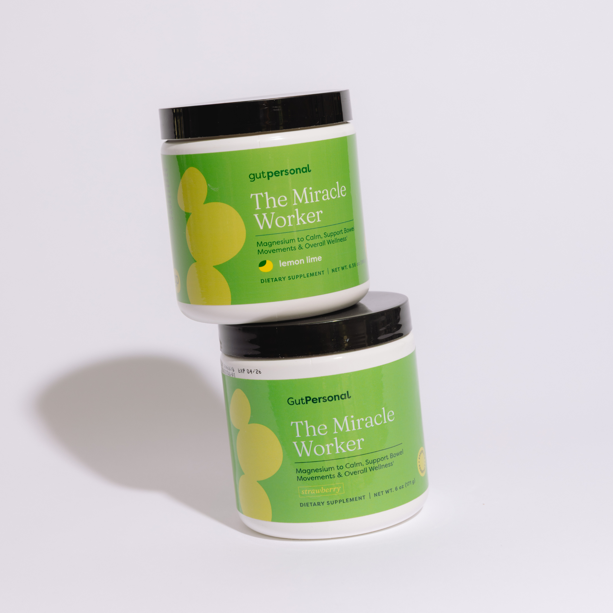 Two jars of 'The Miracle Worker' by Gut Personal on a light gray background