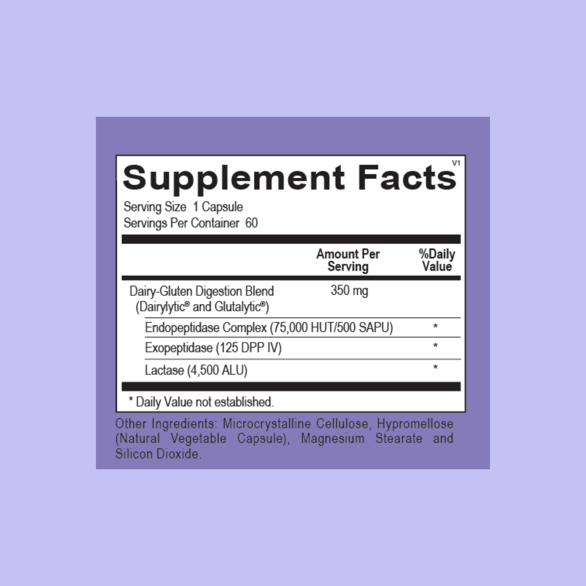 image of the supplement facts of the gluten dairy digester by gutpersonal