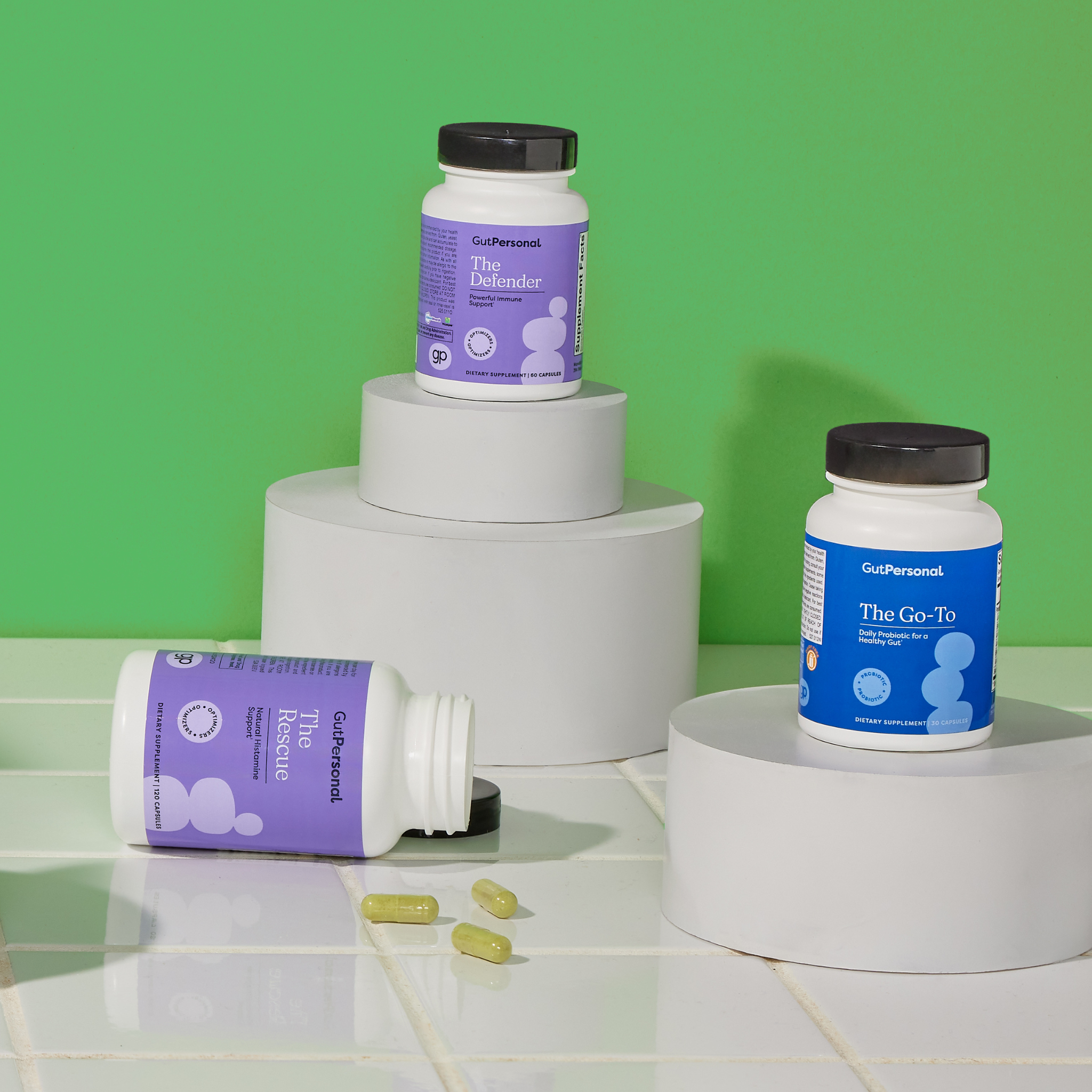 gut health supplements against green background