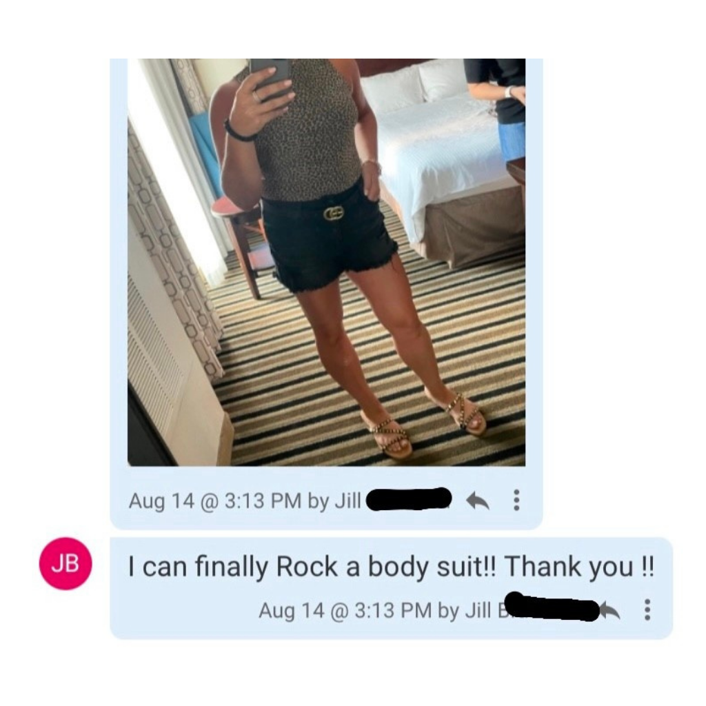screenshot of written testimonial and image of a women for the gut fix program 