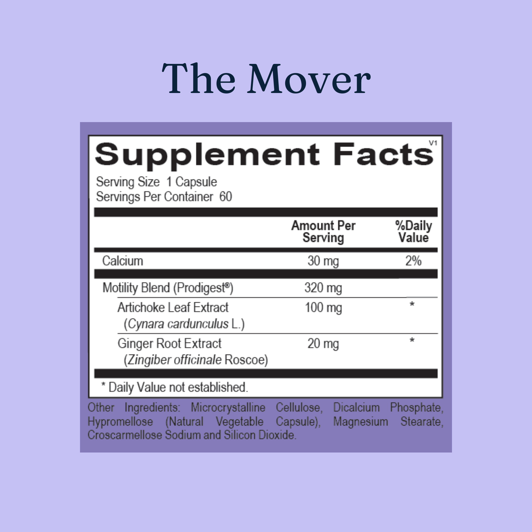 image of the list of supplement facts of the mover by gutpersonal